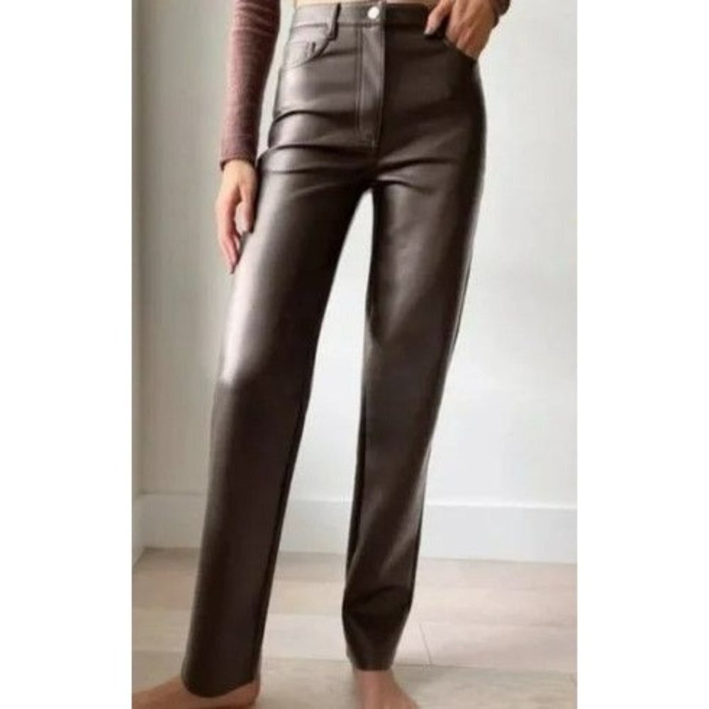 Aritiza Wilfred Vegan Leather Pants Mocha Brown Melina High Waisted Soft